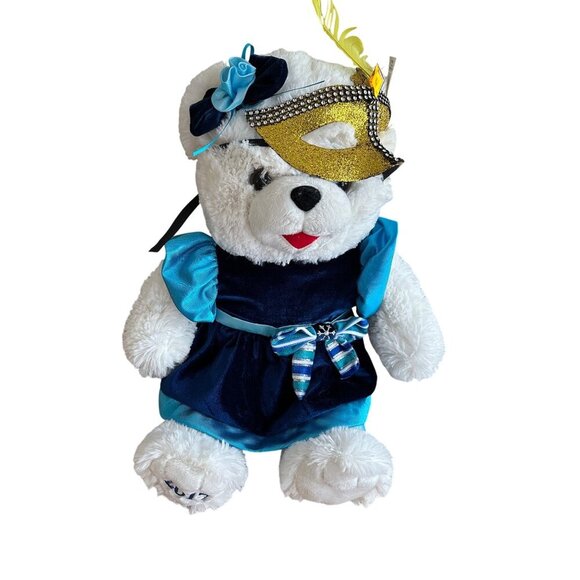 Holiday Time Snowflake Girl Teddy Bear 2017 By DanDee With Gold Mask Blue Dress - Picture 1 of 16